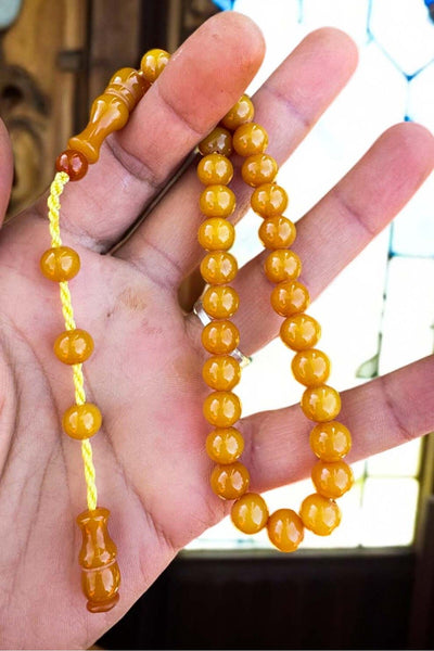 Sertifikalı Usta Işçilikli Sıkma Sistemli Sarı Ateş Kehribar Tesbih