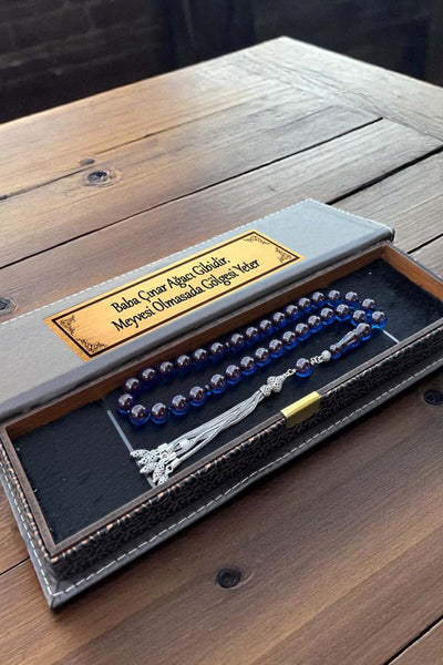Sertifikalı 925 Ayar Gümüş Püsküllü Premium Üst Kalite Ateş Kehribar Tesbih Kutu Yazılı Babalar Günü
